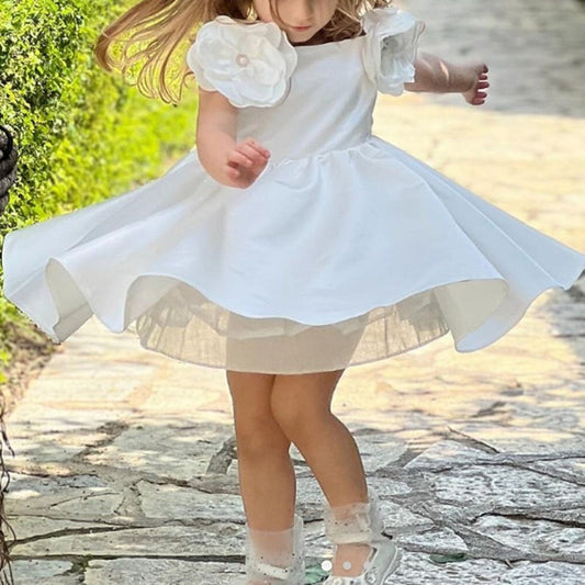 Charming A-Line Round Neck Floral Shoulder Knee-Length Flower Girl Dress