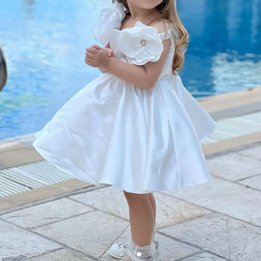 Charming A-Line Round Neck Floral Shoulder Knee-Length Flower Girl Dress