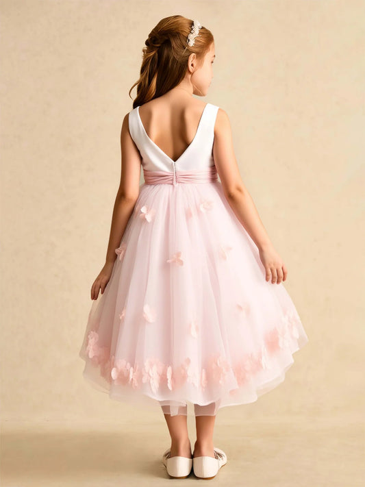 Graceful A-Line Round-Neck Sleeveless V-Back Tea-Length Flower Girl Dresses