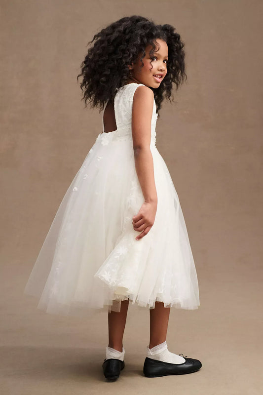 Charming A-Line Round Neck Sleeveless Open-Back Tea-Length Flower Girl Dresses