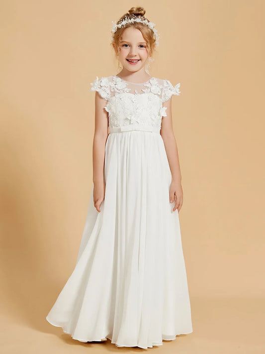 Graceful A-Line Illusion Neck Cap Sleeve Floor-Length Flower Girl Dresses