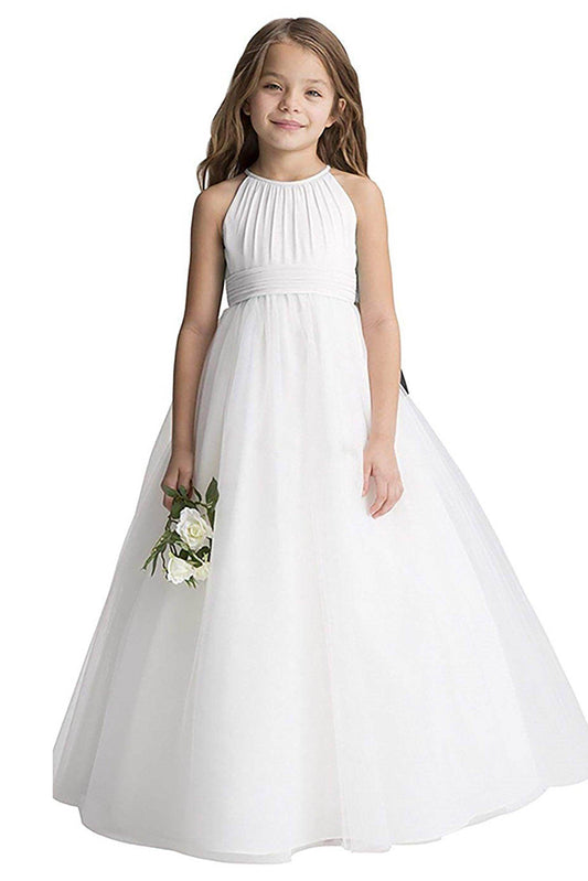 Elegant Halter Neck A Line Tulle Flower Girl Dress Wedding