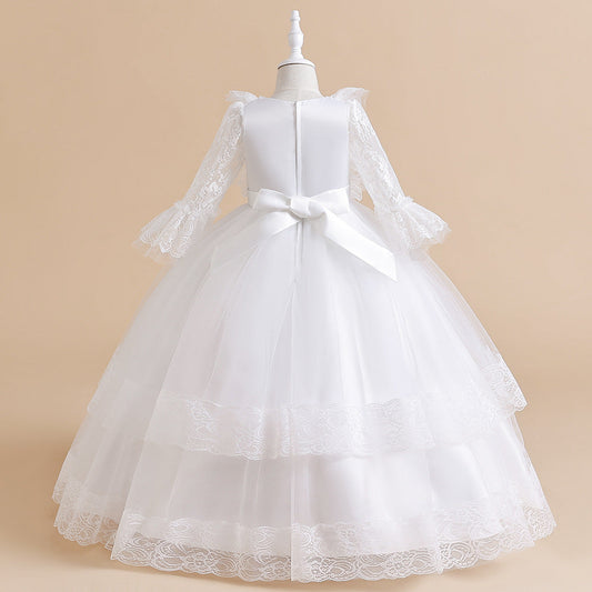 Elegant A-Line Lace Round Neck Long Sleeve First Communion Dress