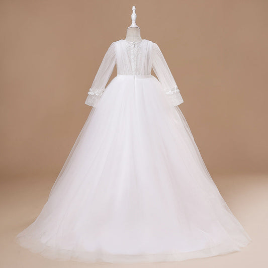 Elegant A-Line Lace Round Neck Long Sleeve First Communion Dress