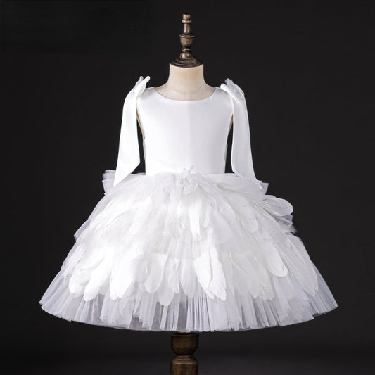 Whimsical Ball Gown Round Neck Bow Shoulder Keyhole Flower Girl Dress