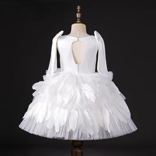 Whimsical Ball Gown Round Neck Bow Shoulder Keyhole Flower Girl Dress