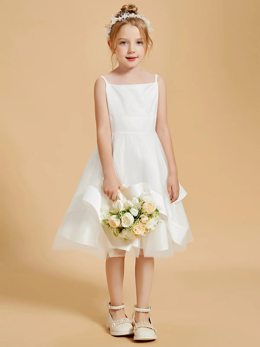 Playful A-Line Square-Neck Sleeveless Scoop-Back Knee-Length Flower Girl Dresses