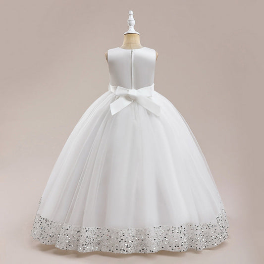 Sparkly A-Line Scoop Neck Sleeveless Bow Sequin Flower Girl Dress