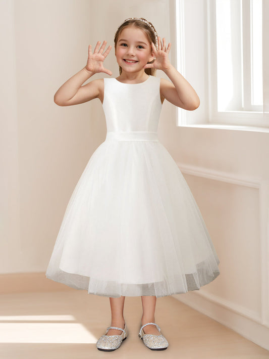Timeless A-Line Round Neck Sleeveless Bow Back First Communion Dresses
