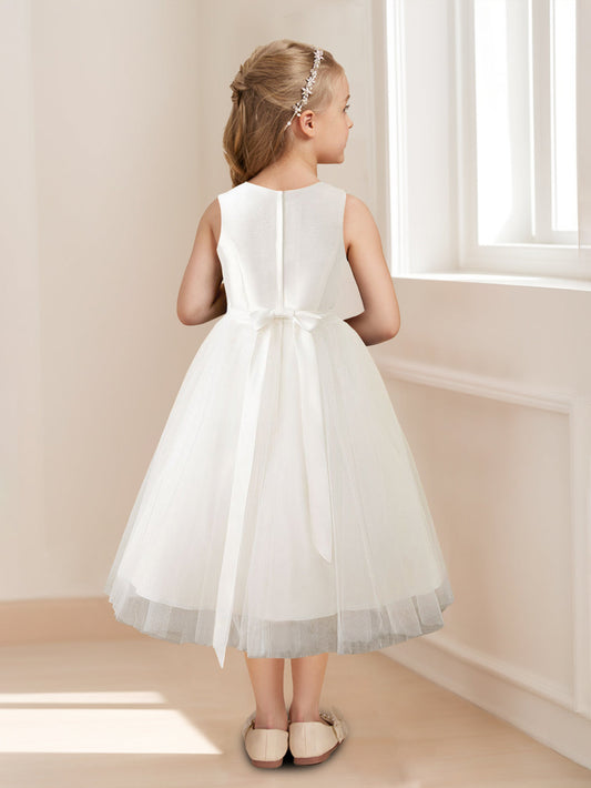 Timeless A-Line Round Neck Sleeveless Bow Back First Communion Dresses