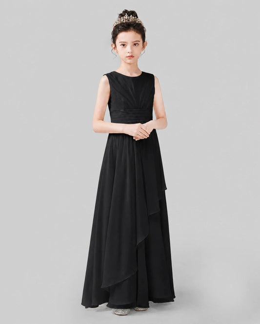 Elegant A-Line Round Neck Sleeveless Classic Back Floor-Length Bridesmaid Dress
