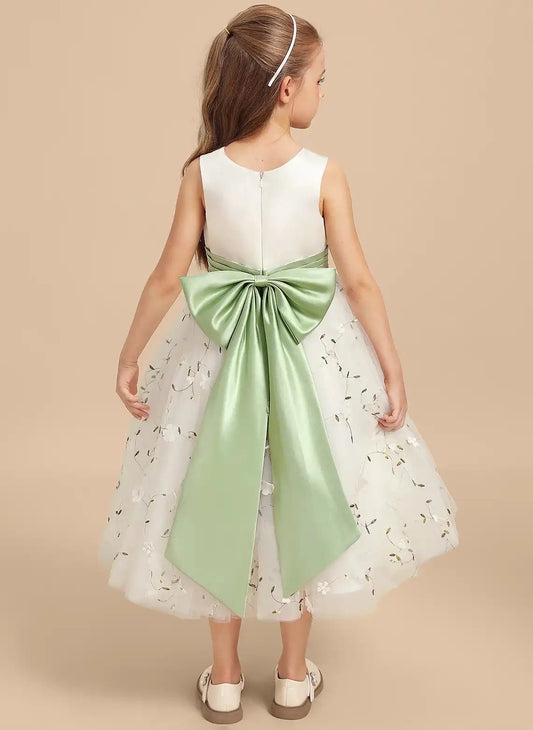 Elegant A Line Round Neck Sleeveless Bow Back Flower Girl Dress