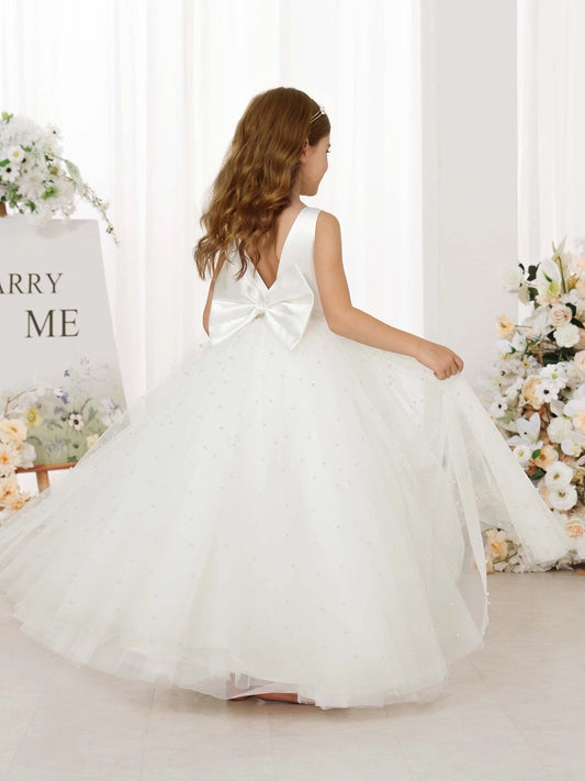 Elegant Ball Gown V?Neck Sleeveless V?Back Floor?Length First Communion Dress