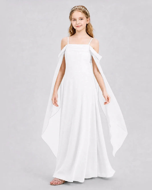 Elegant A Line Square Neck Cape Sleeve Zipper Back Floor Length Bridesmaid Dress