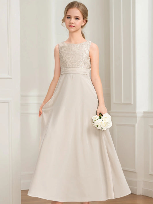 Elegant A?Line Bateau Sleeveless Zipper?Back Floor?Length Junior Bridesmaid Dress