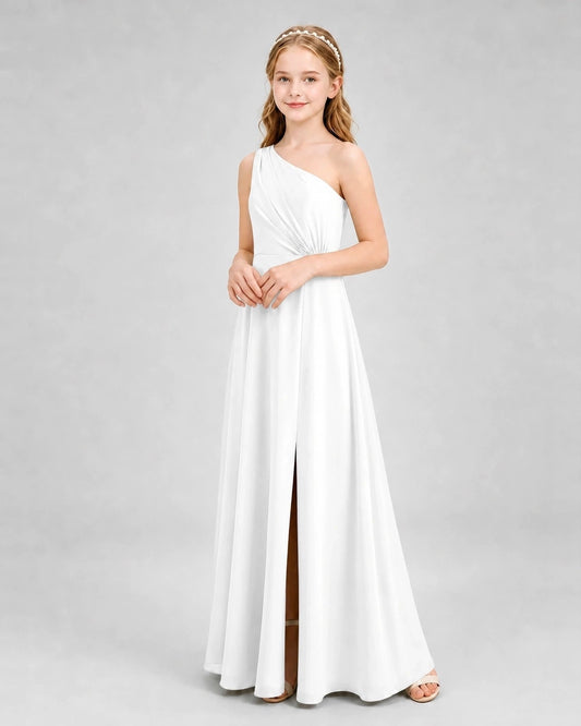 Elegant A Line One Shoulder Sleeveless Bow Back Floor Length Bridesmaid Dress