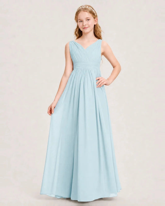 Elegant A Line V Neck Sleeveless V Back Floor Length Bridesmaid Dress