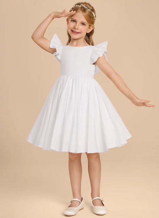Elegant A Line Round Neck Flutter Sleeve Bow Back Knee Length Flower Girl Dress