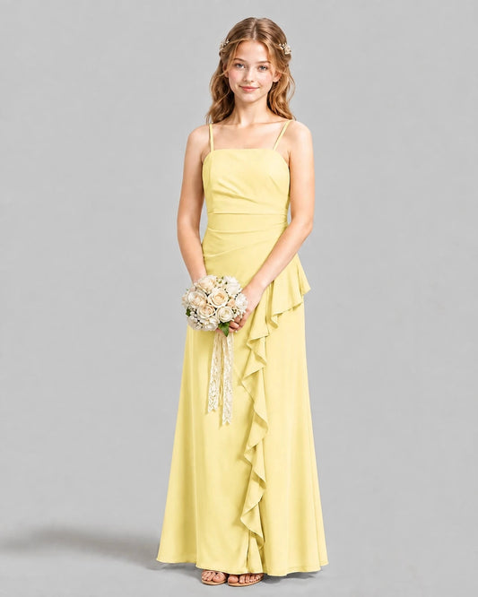 Elegant A Line Square Neck Sleeveless Zipper Back Maxi Junior Bridesmaid Dress