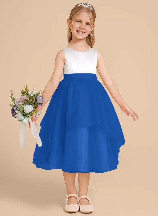 Elegant A Line Bateau Neck Sleeveless V Back High Low Flower Girl Dress