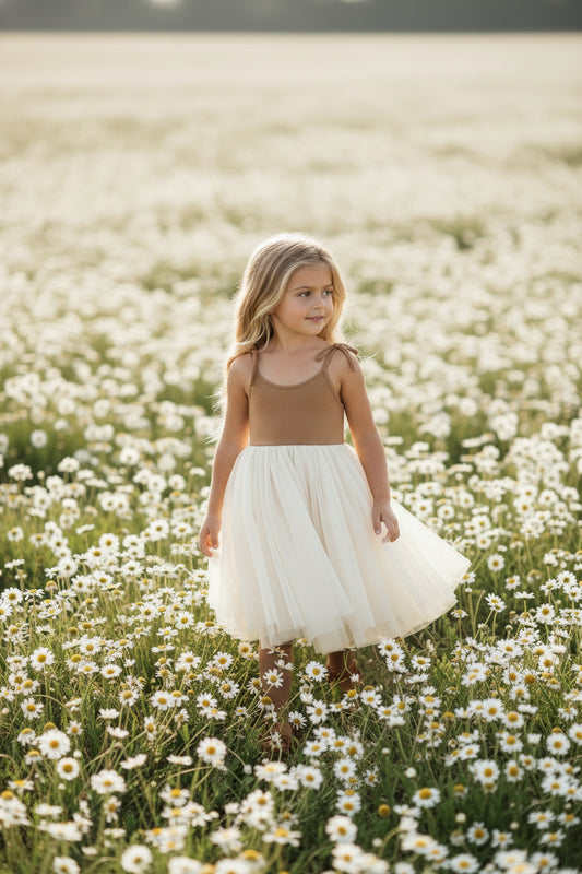 Boho A-Line Scoop Neck Tie Strap Smocked Back Flower Girl Dress