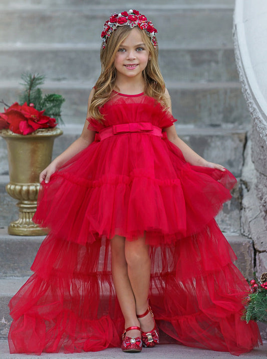Festive A-Line Illusion Neck Short Sleeve High-Low Flower Girl Dress