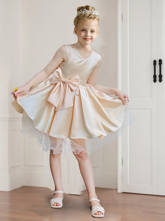 Elegant A Line V Neck Sleeveless V Back Knee Length Flower Girl Dress