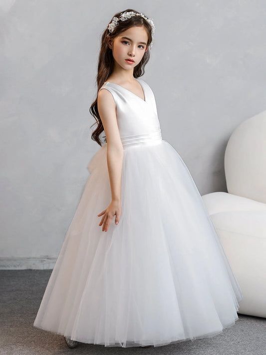 Elegant A?Line V?Neck Sleeveless Zipper?Back Floor?Length First Communion Dress