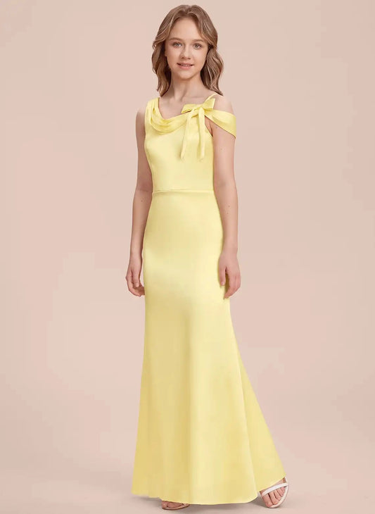 Elegant Mermaid Cowl Neck Cold Shoulder V Back Floor Length Junior Bridesmaid Dress