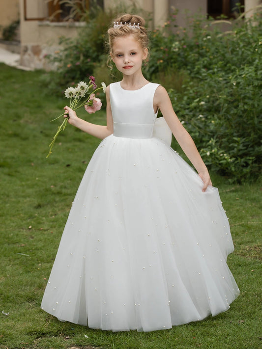 Elegant A?Line Round Neck Sleeveless V?Back Floor?Length First Communion Dress