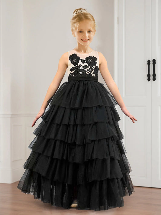 Elegant A Line Round Neck Sleeveless Bow Back Floor Length Flower Girl Dress