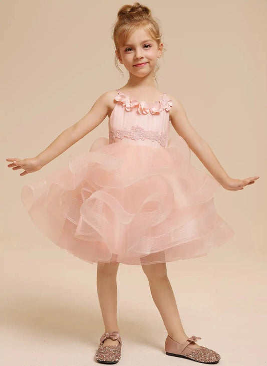 Whimsical A-Line Square Neck Sleeveless Lace-Up Knee-Length Flower Girl Dress