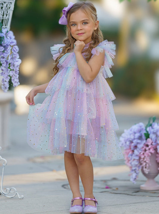 Dreamy A-Line High Neck Ruffle Sleeve Illusion Back Flower Girl Dress