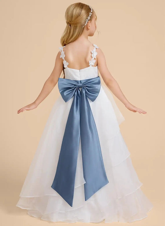 Elegant A Line Square Neck Sleeveless Bow Back Floor Length Flower Girl Dress