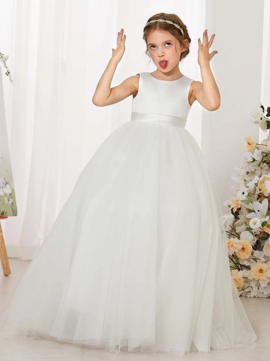 Elegant A?Line Round Neck Sleeveless V?Back Floor?Length First Communion Dress