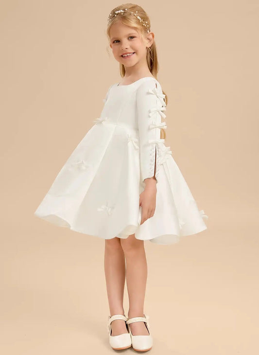 Elegant A Line Round Neck Long Sleeve Zip Back Knee Length Flower Girl Dress