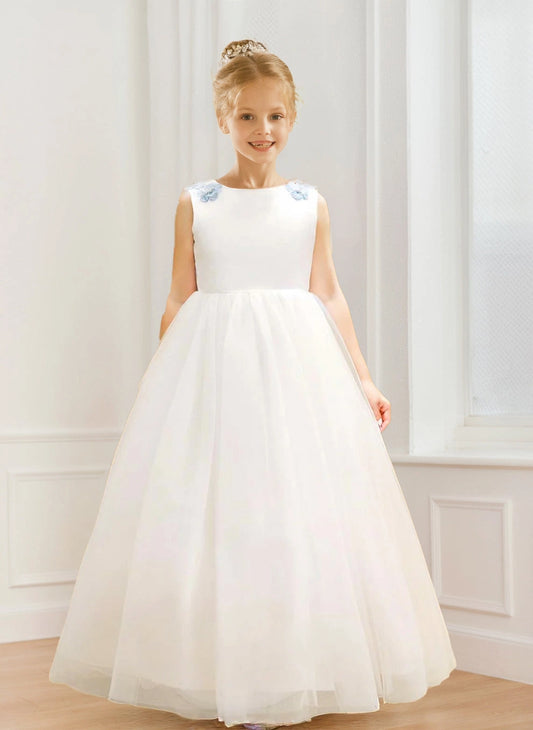 Elegant A Line Round Neck Sleeveless V Back Floor Length Flower Girl Dress