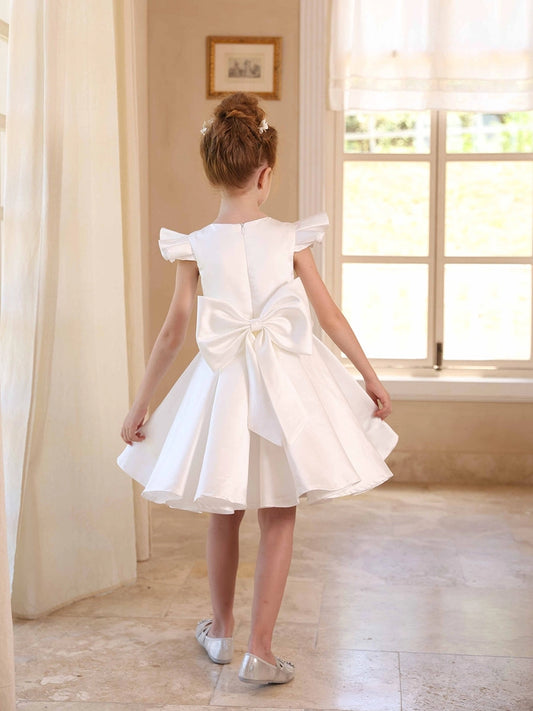 Elegant A?Line Round Neck Flutter Sleeve Zip?Back Knee?Length First Communion Dress