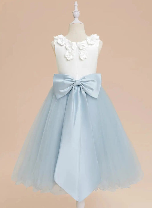Elegant A Line Round Neck Sleeveless Bow Back Maxi Flower Girl Dress