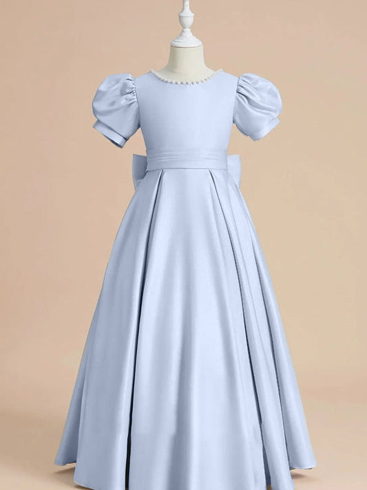Elegant A?Line Round Neck Puff Sleeve V?Back Floor?Length Flower Girl dress