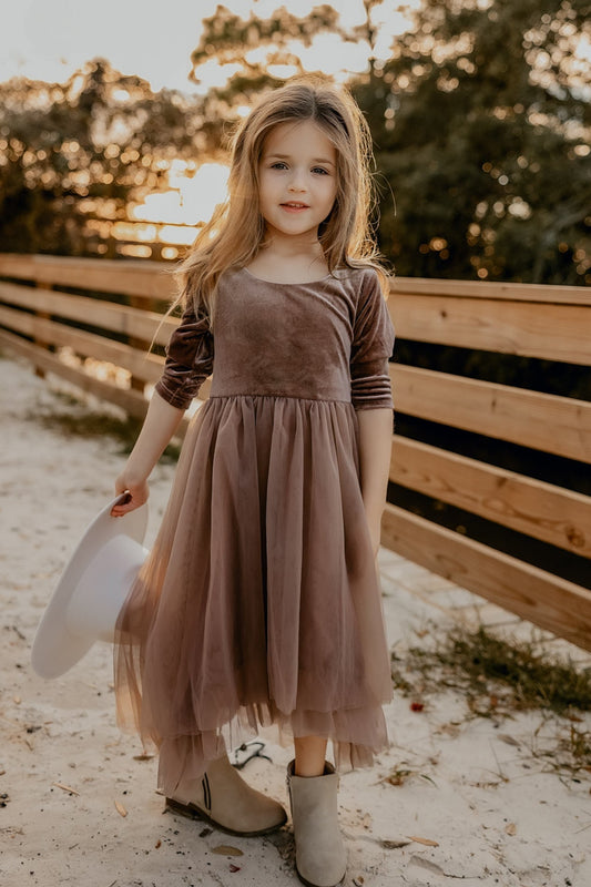 Elegant A-Line Round Neck 3/4 Sleeve Bow Back Flower Girl Dress