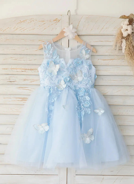 Dreamy A-Line Illusion Neck Sleeveless Sheer Back Knee-Length Flower Girl Dress