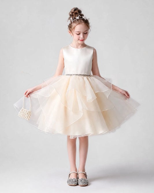 Elegant A-Line Round Neck Sleeveless Bow Back Knee-Length Flower Girl Dress