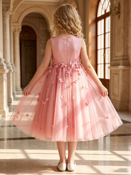 Sweet A?Line Round?Neck Sleeveless Zipper?Back Midi?Length Flower Girl dress