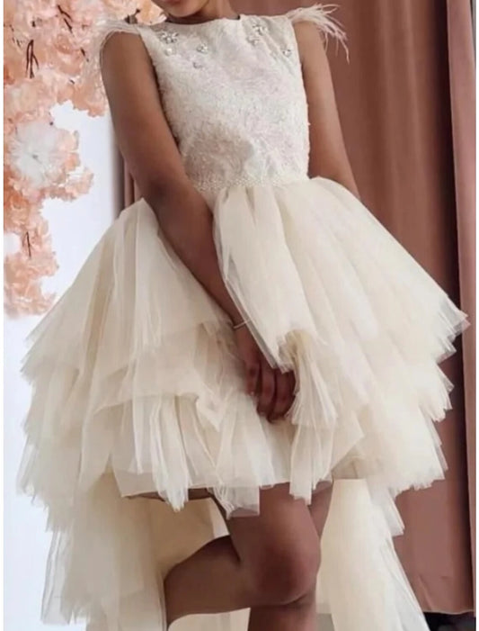 Chic A?Line Round?Neck Sleeveless Zip?Back Hi?Lo Flower Girl dress