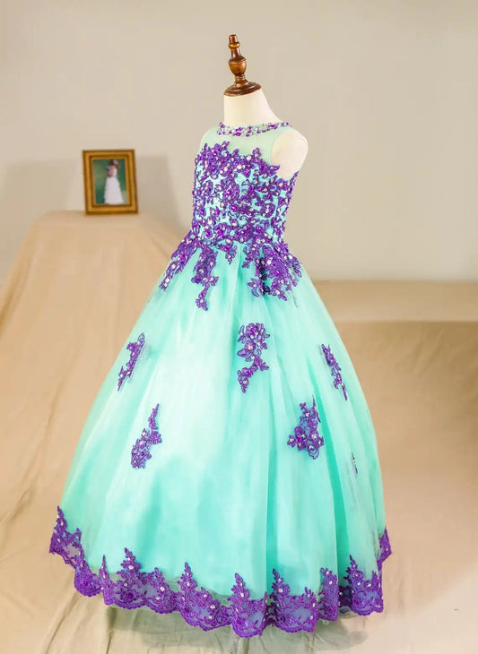 Enchanting Ball Gown Illusion Neck Sleeveless Zipper Back Floor Length Pageant Dress
