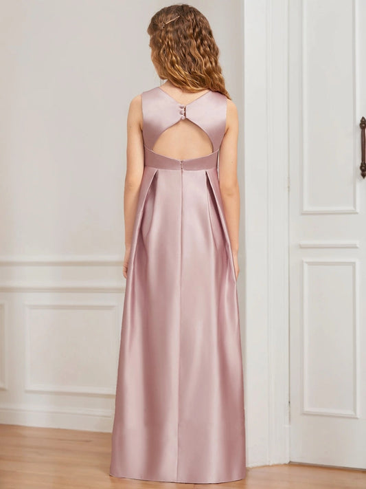 Elegant A?Line V?Neck Sleeveless Cutout Back Maxi Junior Bridesmaid Dress