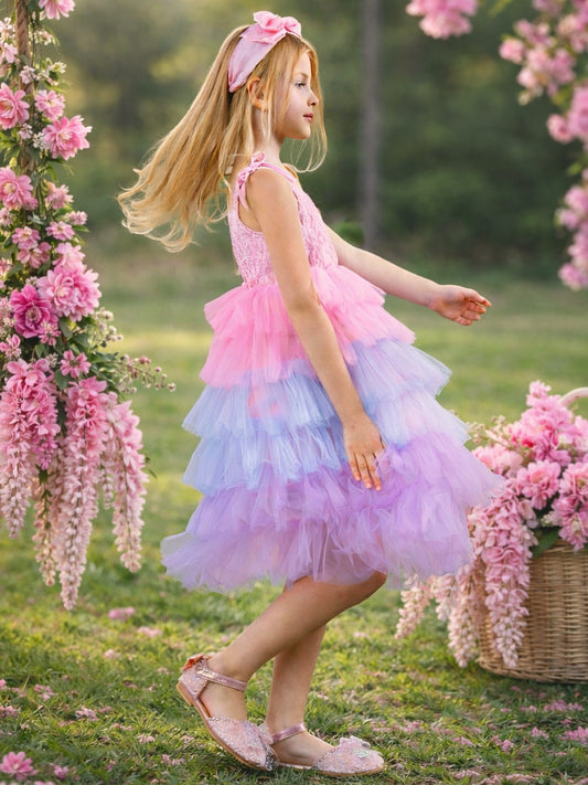 Whimsical A-Line Square Neck Tie Strap Tulle Flower Girl Dress