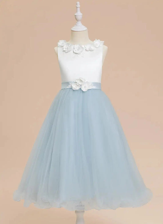 Elegant A Line Round Neck Sleeveless Bow Back Maxi Flower Girl Dress