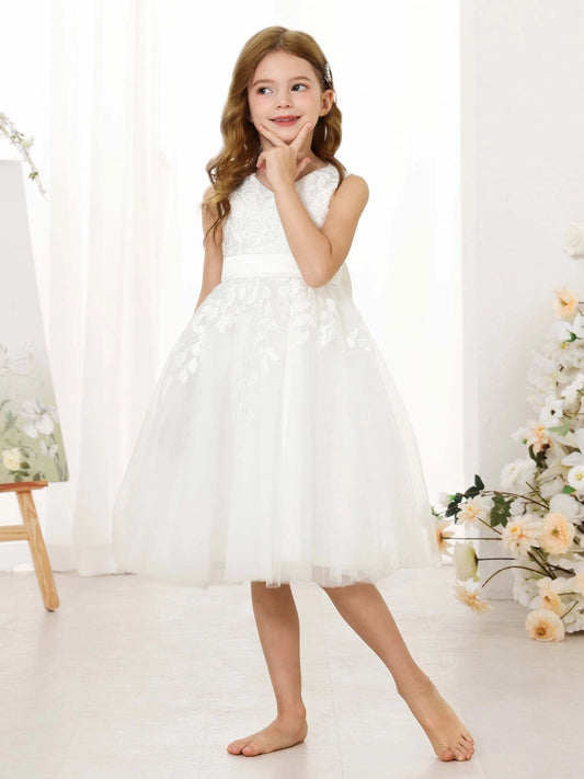Elegant A?Line V?Neck Sleeveless Deep V?Back Midi First Communion Dress